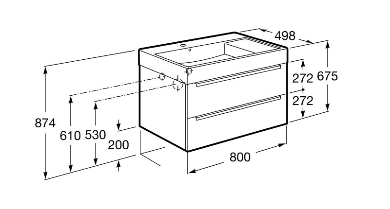 Шкаф за баня Inspira 80см, дъб, с две чекмеджета и умивалник А851076402