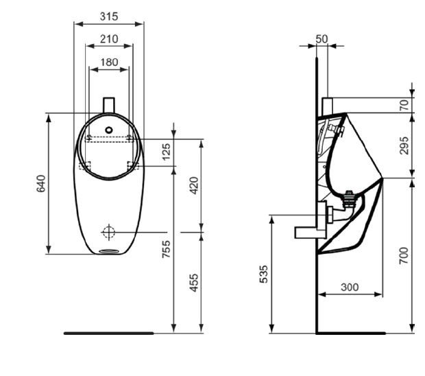 Писоар козолен без ринг, горно водоподаване i.Life на Ideal Standard E253601