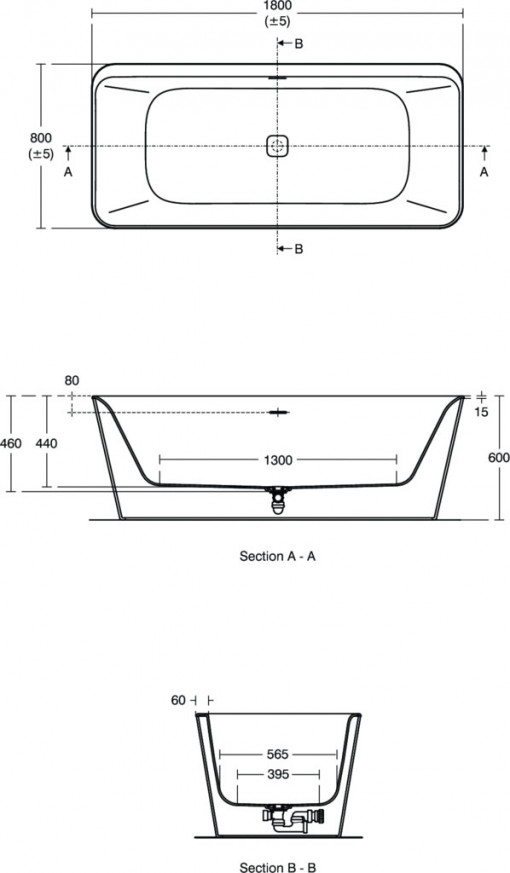 Свободностояща двустранна вана 180x80cm Tonic II E398101