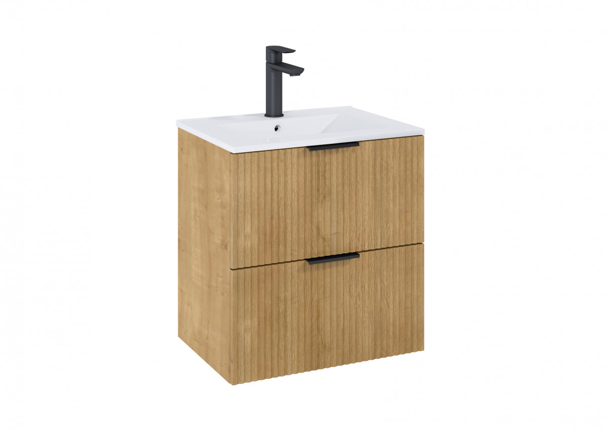 Долен шкаф Unik Reef с 2 чекмеджета и умивалник, 60см, Light Oak