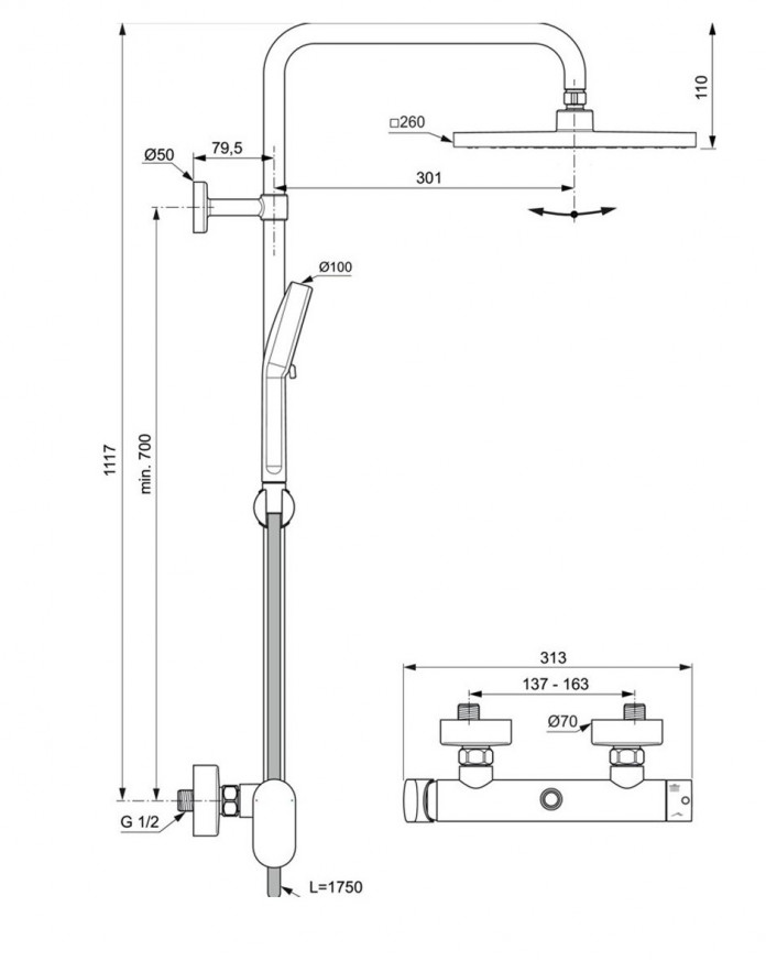 Душ система със дстенен едноръкохватков смесител Ceraflow T25N 