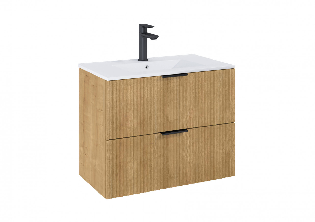 Долен шкаф Unik Reef с 2 чекмеджета и умивалник, 80см, Light Oak