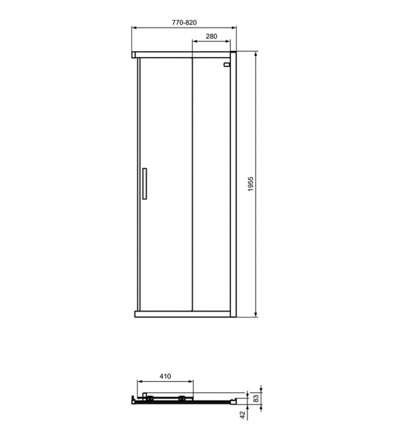 Плъзгаща врата Connect 2 за квадратна или правоъгълна душ кабина, 800x1955 мм черен мат K9259V3