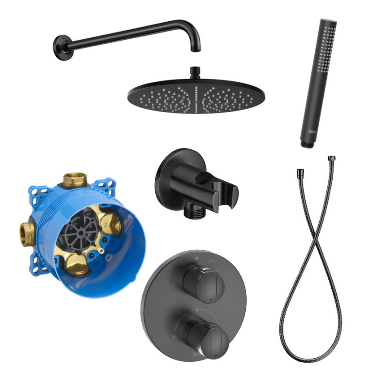 Комплект с вграден термостатичен смесител T-1000 с аксесоар brushed titanium black