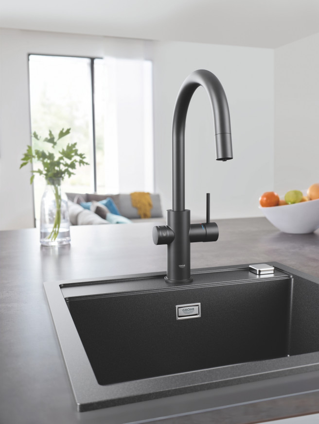 Комплект GROHE Blue Home  с C-чучур с издърпващ се аератор velvet black