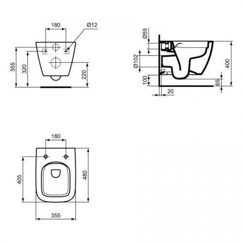 WC комплект за вграждане I.Life S R052201 с бутон черем мат R0121A6