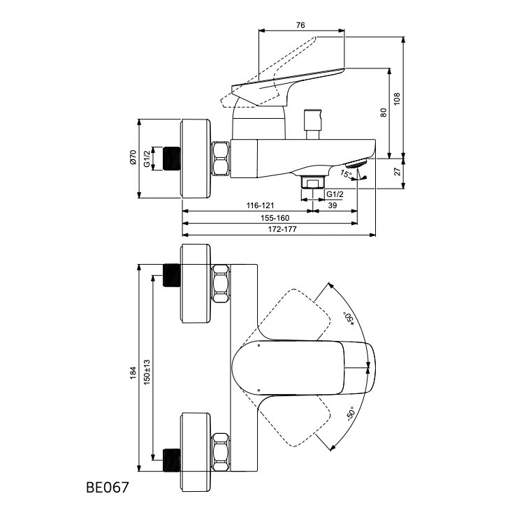 Стенен смесител вана/душ Ceralife C