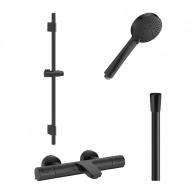 Комплект със стенен термостатичен смесител за вана-душ T-500, черен мат