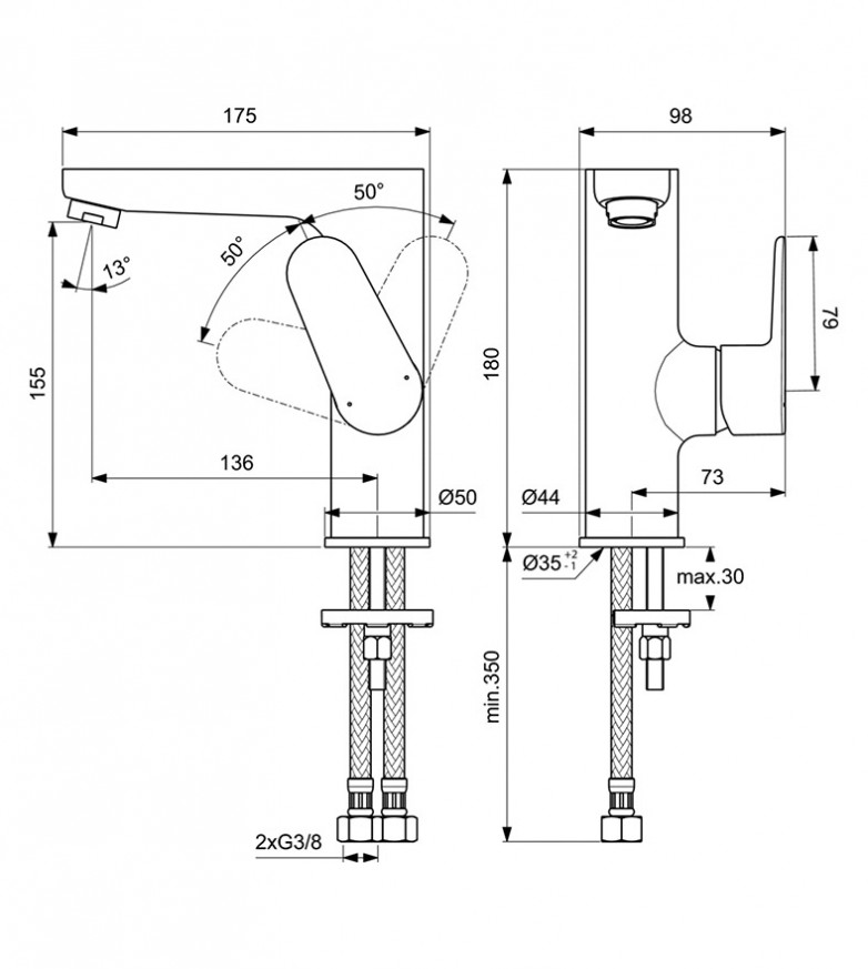 Стоящ  смесител за умивалник Cerafine O H155 с висок лят чучур