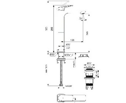 Стоящ смесител за умивалник Ceralife C с удължено тяло 