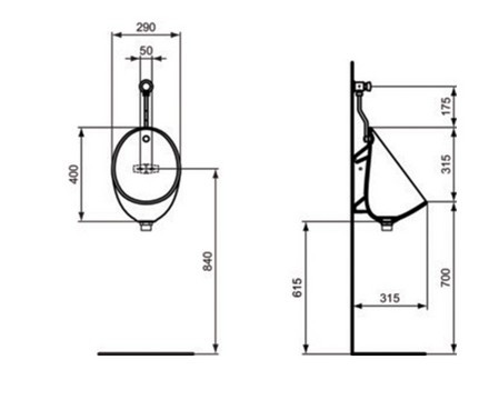Писоар с промивен кран бутонен тип Eurovit Ideal Standard E253501