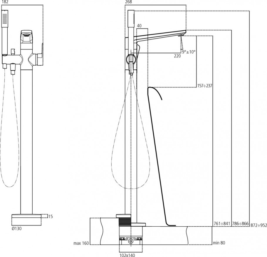 Свободностоящ смесител за вана-душ-външна част Tonic II A6347AA