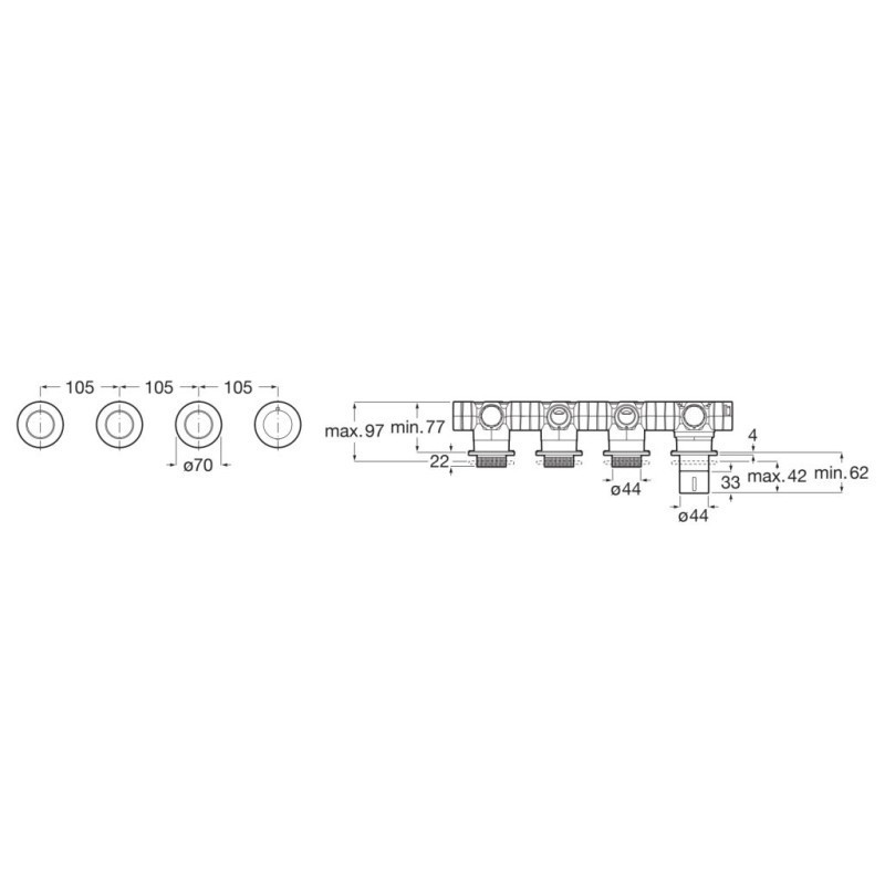 Термостатен смесител за вграждане за душ 3 изхода T-Multi Switch