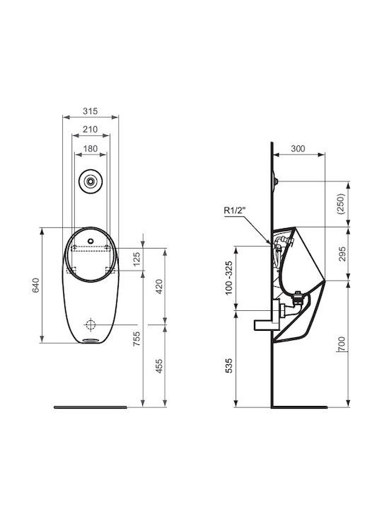 Писоар Ideal Standart с промивен кран за вграждане E266201