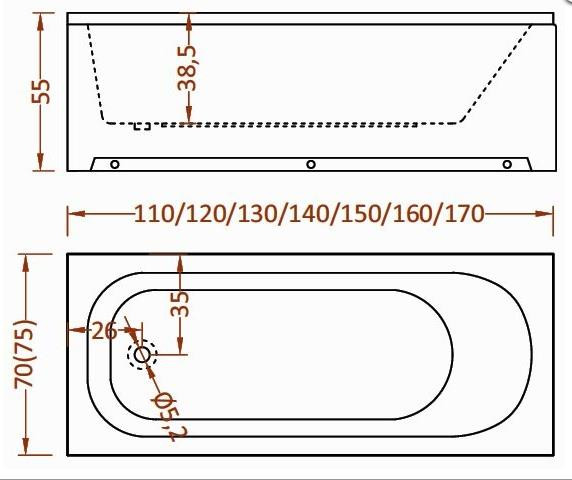Хидромасажна вана Смарагд 160х70см Standard Flat