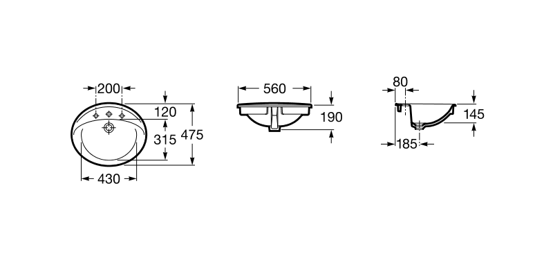 Порцеланов умивалник Aloa 56см за вграждане в плот A327865000