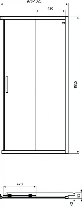 Плъзгаща врата 1000х1955мм за квадратна или правоъгълна душ кабина CONNECT 2 K9262V3